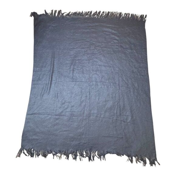DKNY Fringed Navy Blue Throw Blanket 50.75" X 62" Wool Blend Donna Karan NY - Picture 2 of 6